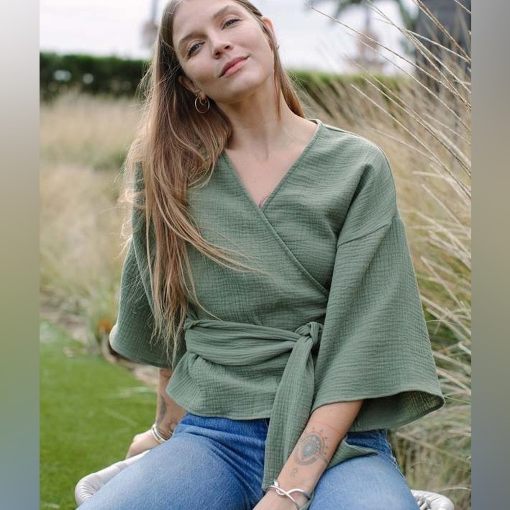 NWT Rachel Pally Etta Cotton Gauze wrap top in Moss/Green XL